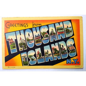 Greetings From Thousand Islands New York Large Letter Postcard Linen Curt Teich